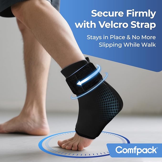 Ankle Ice Pack Wrap for Swelling, Reusable Foot Ice Pack Wrap, Hot & Cold Therapy Compression Sleeve for Plantar Fasciitis Relief, Achilles Tendonitis, Sprain, Heel Pain, Sprained