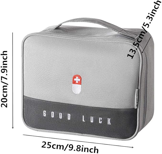 First Aid Kit Bag Empty Travel Medication Pouch Big Zippered Oxford Medical Survival Kit Carrier Handy Medicine Pills Drugs Package Organizer with 5 Pocket+1 Main Holder-9.8x7.9x5.3Inch (Gray-L)