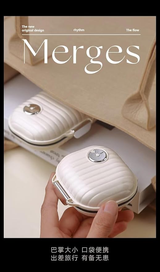 Pill Organizer Case with Carabiner, 7 Compartments,Compartmentalized Dispenser for Men and Women, Beige(Small Milk White)
