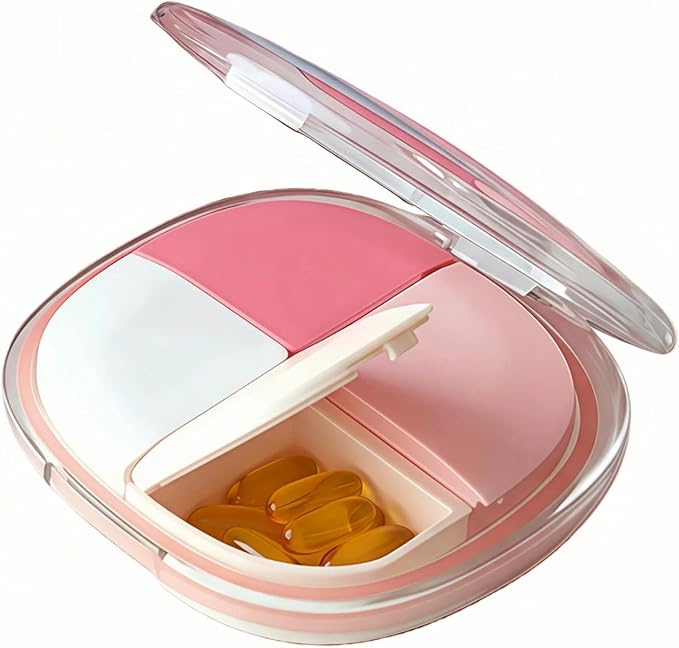 Portable Pill Organizer, Small Pill Case with Pocket 4 Compartments, Travel Pill Box, Pill Container to Hold Vitamin, Fish Oil, Supplement or Jewelry (Pink, 4 Case)