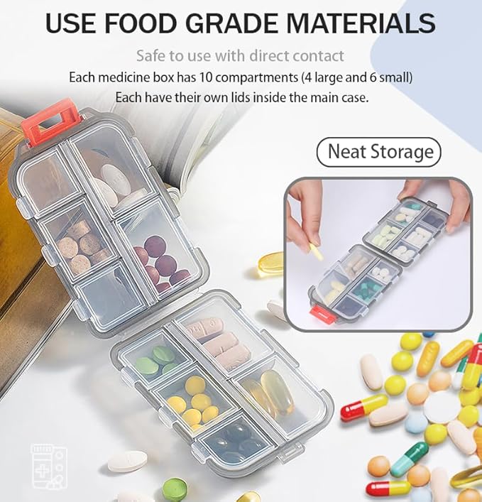 5PCS Travel Pill Organizer Portable Pocket Pill Case Small Pill Box for Purse Medicine Organizer Have 10 Compartments Storage Vitamin Fish Oil by INVODA (5 Pack+Lables)