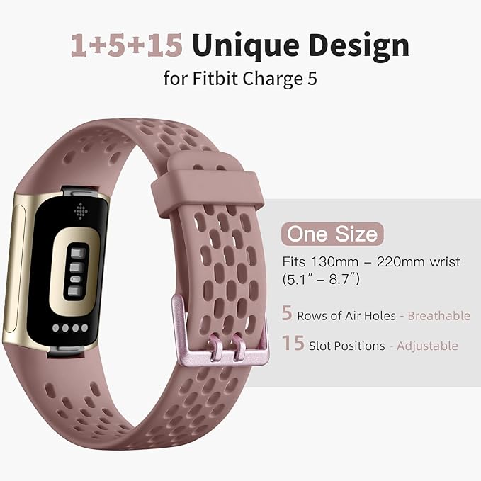 Getino Compatible with Fitbit Charge 5 Bands/Charge 6 Bands Women Men, Soft Breathable Replacement Sport Strap Adjustable Wristbands for Fitbit Charge 5/ Charge 6 Advanced Fitness Tracker, Dusty Pink