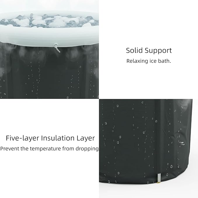 105 Gallon Portable Ice Bath Tub with Lid, Foldable Cold Plunge Pool for Full Body Cooling, Large Capacity Ice Soaking Tub for Indoor and Outdoor Use