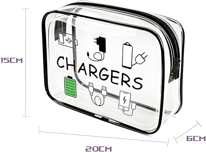 ZAHSY Clear Organizer Pouch Travel Charger Bag with Zipper Charger Cable Storage Travel Makeup Bag for Chargers Accessory Pouch Traveling Gifts for Women Organising Bags Zipper Pouches for Organizing
