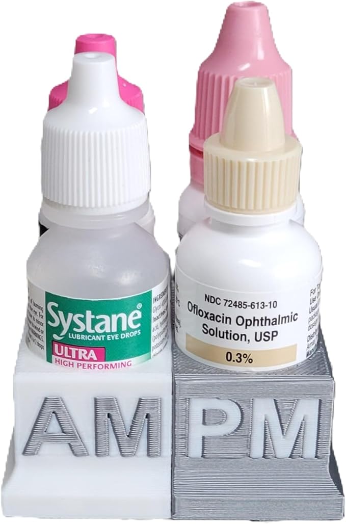Znet3D Eye Drops Bottle Organizer & Tracker – AM/PM 4-Slot (White/Silver)