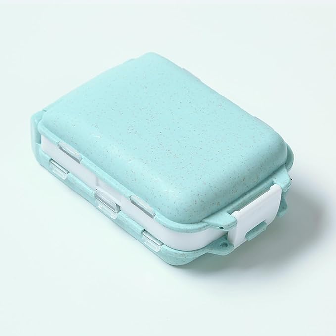 8 Compartment Pill Organizer - Travel Size Portable Daily Weekly Medication Box (4 x 2.6 x 1.37 inches) - Durable Fiber Material, Leakproof Design for Vitamins, Supplements & Pills (Blue)