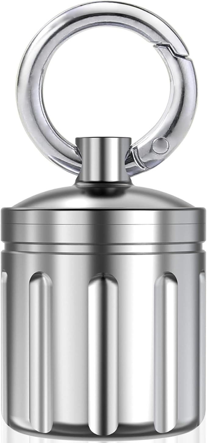 Waterproof Pill Organizer, Stainless Steel, Keychain, Portable Pill Container Single Chamber Box Outdoor Camping, Size: 1.2 x 1.2 x 1.65 inches
