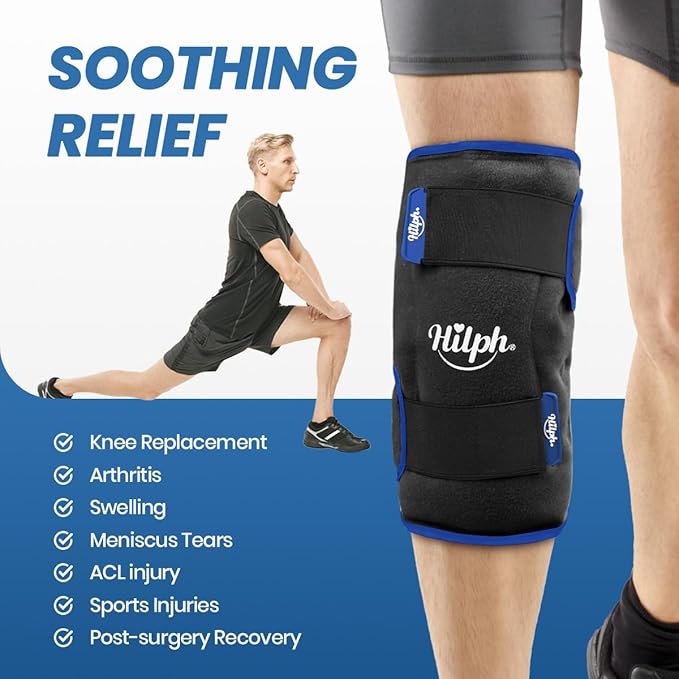 360° Full Coverage Knee Ice Pack Wrap for Post-Surgery Recovery - Bendable & Adjustable Hot Cold Therapy for Pain Relief, Swelling, Arthritis - Easy to Wear, Reusable Gel Pack for Men & Women, Black