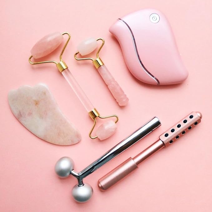 Mei Apothecary Mini Rose Quartz Facial Roller Beauty Tool, Authentic Face Roller for Puffiness, Depuffing Eye Roller & Face Massage Tool