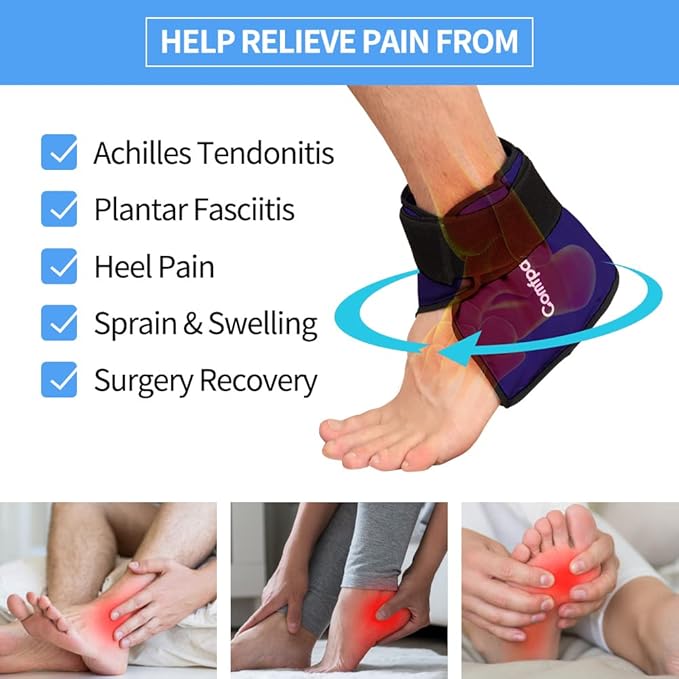 Ankle Ice Pack Wrap Heel Ice Pack for Pain Relief, Hot Cold Therapy Cold Pack for Plantar Fasciitis, Achilles Tendonitis, Ankle Sprain, Foot Pain, 2Packs