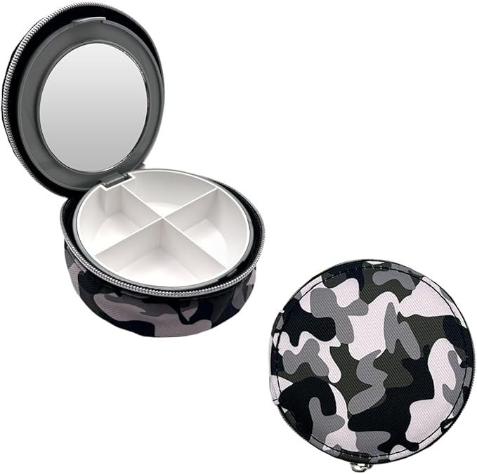 EZY DOSE Travel Pill Organizer with Built-in Mirror, Features Zippered Camo Case, Compact and Portable Medication Case for Daily Vitamins, Pills, and Medicine, Ideal for Travel and On-The-Go Use