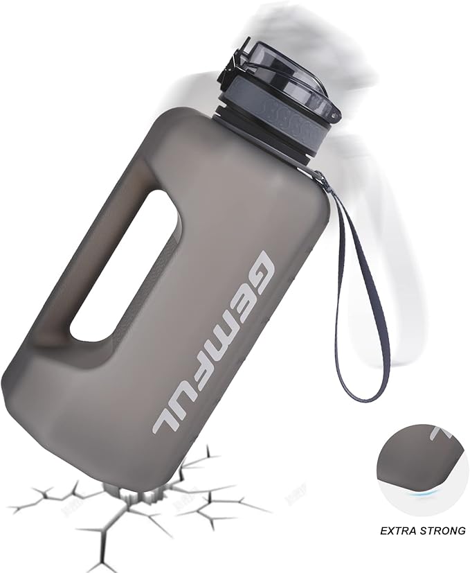 GEMFUL 74oz Water Bottle with Handle Half Gallon BPA-Free Sports Jug for Gym Hiking Travel 2.2L Large Capacity Leak Proof Easy Carry (Grey no Straw)
