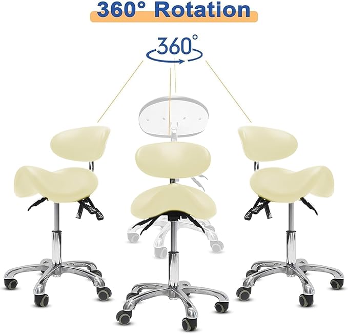 Saddle Stool with Wheels,3-Way Function Rolling Stool with Back Support,Ergonomic Stool Saddle Stool for Hair Stylist for Dentist Salon Tattoo