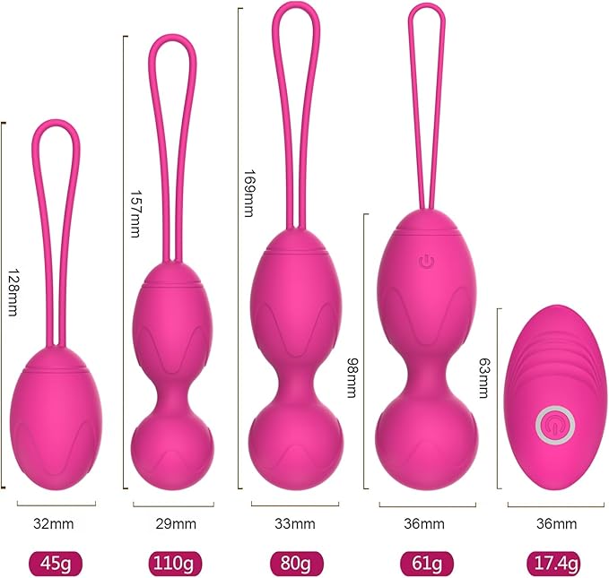 Kegel Exercise Balls for Women, Set of 4 Premium Silicone Kegel Weights for Home & Travel, Pelvic Floor Trainer System, Easy Clean, Pink