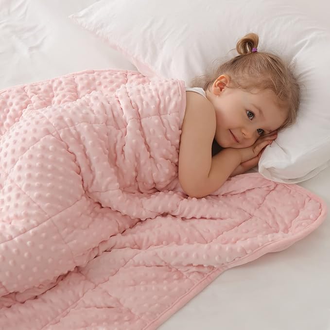 Kids Weighted Blanket Twin 7lbs (41"×60",Pink) Breathable Soft Minky Weighted Throw Blanket for All Season,Heavy Blanket with Premium Glass Beads