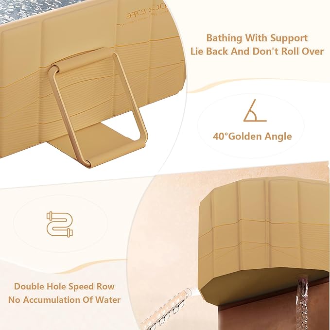 Gets 59" XXL Oval Ice Bath Tub For Athletes,Portable Bathtub for Adults Foldable Soaking Standing Hot Bath Tub for Shower Stall,Separate Family Bathroom SPA (Golden,59"×22"×19")