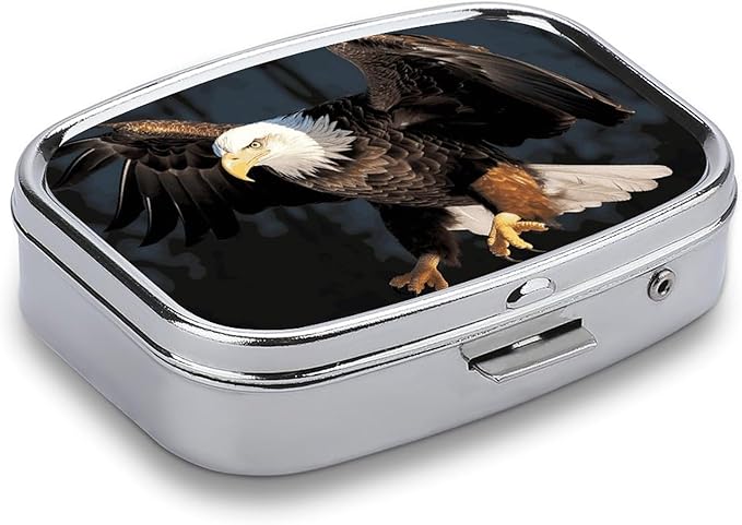 3D Bald Eagle Pill Box 2 Compartment Pill Case Portable Pocket Pill Organizer Medicine Vitamin Organizer for Men Women