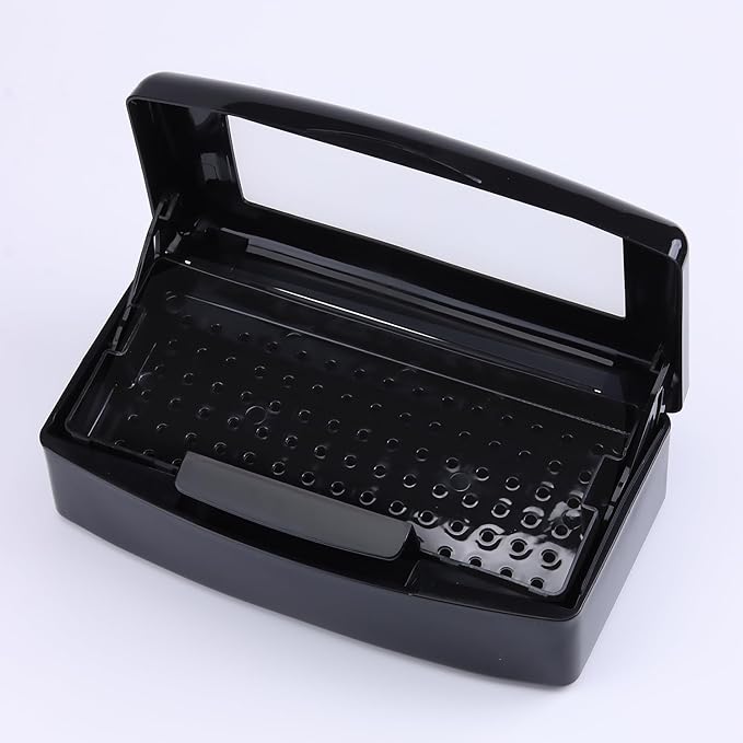 Nail Tool Sterilizer Box Plastic Disinfectant Container for Nail Art Accessories Tools, Hair Salons and Beauty Centers, Sterilizer Soaking Box with Strainer Pedicure Manicure Equipment, Black