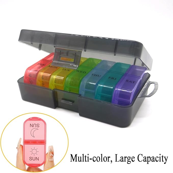 Travel Weekly Pill Organizer Case, 14 Compartments Travel Pill Box Dispenser, Portable Daily Pill Container for Carry Storage Medicine, Vitamin, Supplement, Fish Oil, Cod Liver Oil, Capsules