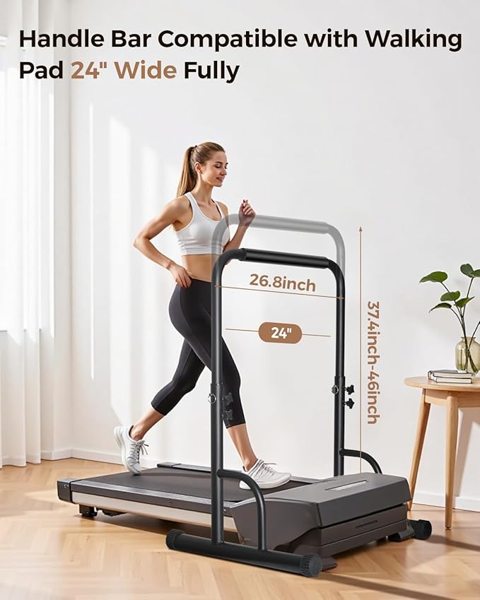 28 Inch Wide Handle Bar for Walking Pad Only with Non-Slip Rubber Feet Compatible Adjustable Handrail Height from 37.6 to 46 in Handle Bar for Walking Pad Comfortable Grip Support Attachment for Home