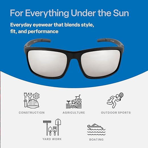Bullhead Safety Eyewear Pompano Glasses - Anti-Fog, Lightweight, Impact/Scratch Resistant, UV Blocking Indoor/Outdoor Sunglasses for Cycling, Fishing, Driving, Matte Black