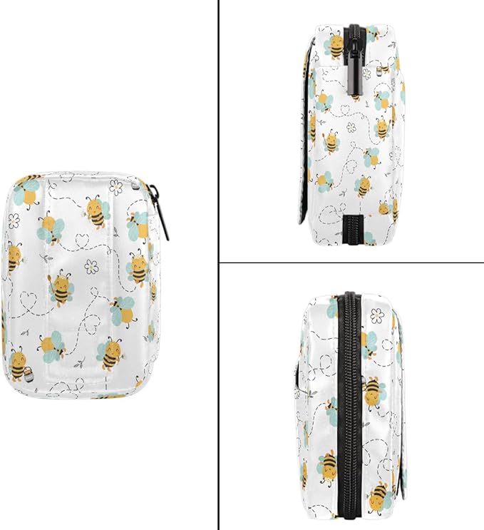Bee Decoration Cute Flowers Pill Case Everyday Travel, 7 Day Weekly Medicine Pill Box Compact Portable Pills Bottle Organizer with Zipper for Daily Vitamin Medicine Holder Bottle Organizers Bag