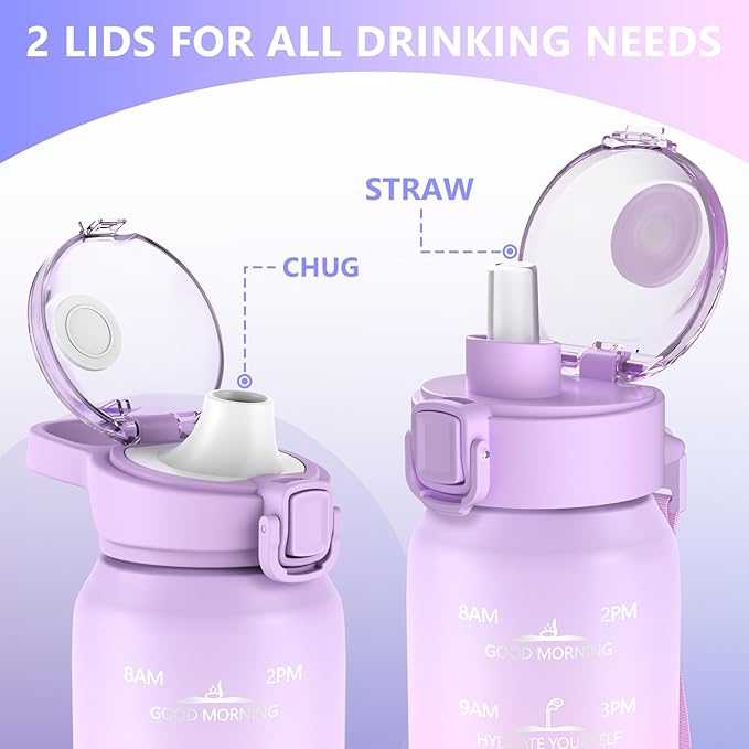Stainless Steel Insulated Water Bottles 17oz with Handle, Double Wall Insulated Bottle with Time Marker BPA Free, 500ml Metal Water Flask for Outdoor Working School PURPLE PINK