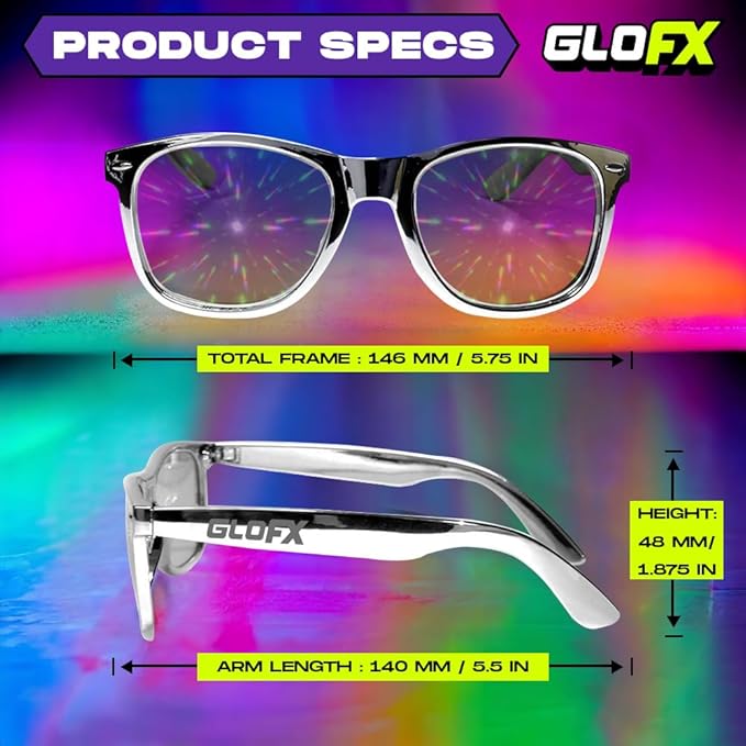 GloFX Ultimate Diffraction Glasses - Chrome - 3D Prism Rainbow Effect - Great Edm, Festival, Concert, Fireworks, Christmas Lights, and Rave Accessory - Chrome Frames