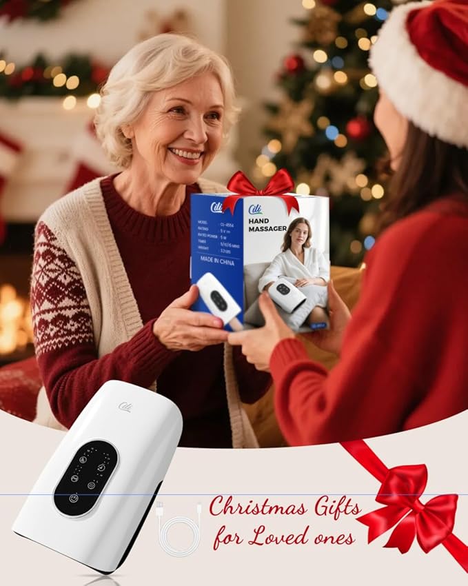 CILI FSA Eligible Larger Size Hand Massager with Heat and Compression, Finger, Palm, Wrist and Hand Massager for Arthritis and Carpal Tunnel Relief, USB-C Rechargeable, White