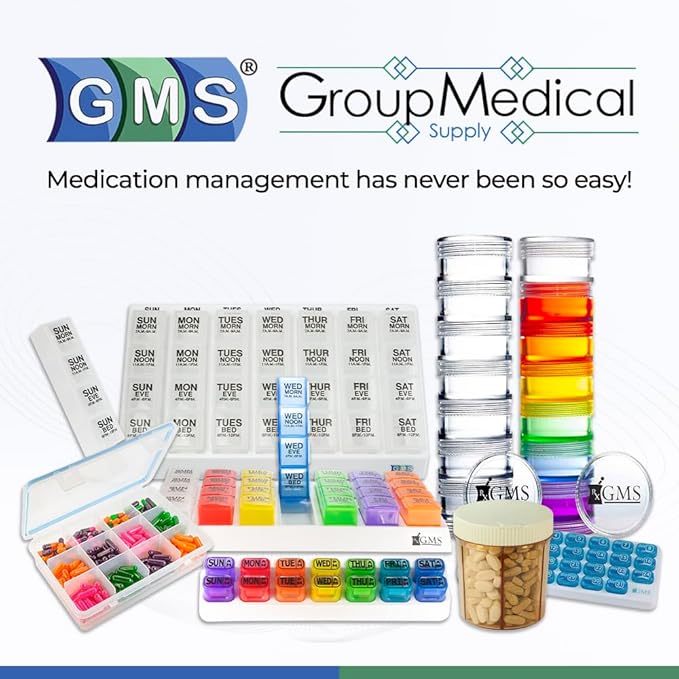 GMS 7-Day 3-Times-a-Day Pill Organizer - With Daily Removable Medication Containers, Suitable for Vitamin & Medicine Use - Secure, Sturdy, Waterproof Weekly Tablet Organizer, Ideal Pill Box for Travel