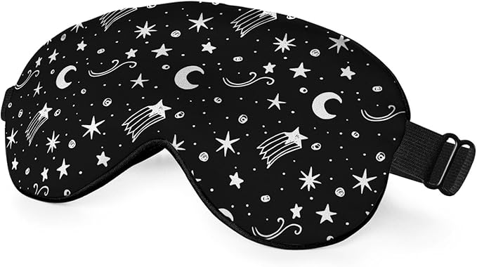 Starry Sky Moon Silk Eye Mask Sleep Mask Night Polka Dots Mystical White Black Eye Mask with Adjustable Strap Lightweight for Women Work Travel Night Sleep