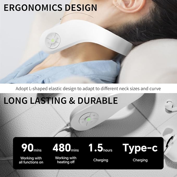 Neck Massager with Heat, Portable Cordless Travel Massager for Pain Relief Deep Tissue Vibration, Promote Muscle Relaxation Home Use