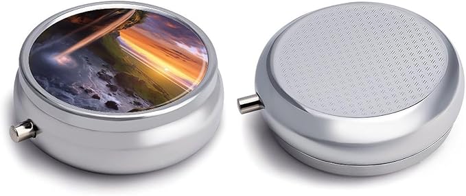 Waterfall at Sunset Pill Box 3 Compartment Small Pill Case Portable Pill Box for Pocket Or Purse Round Metal Pill Box Cute Medicine Organizer Holder to Hold Vitamins Medication