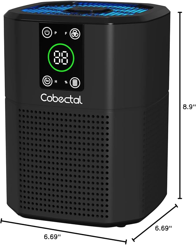 Air Purifier for Home Bedroom, Cobectal Room Air Cleaner with H13 True HEPA 3-in-1 Filter, Aroma Function & Sleep Mode, Desktop Small Air Purifier for Office, Dorm, Hotel, RVs (Black)