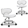 Paddie Pedicure Stools for Nail Tech Set of 2, Salon Spa Stool Back Support Short Height Adjustable Hydraulic Swivel Chair, Perfect for Massage/Tattoo/Esthetician/Shop, White
