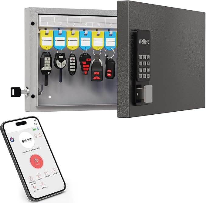 24-Key Key Lock Box Wall Mount – Smart Key Cabinet with App, Keypad, Bluetooth & WiFi Unlock (Sold Separately), Key Organizer for Home, Access Log Tracking Key Management for Small Office