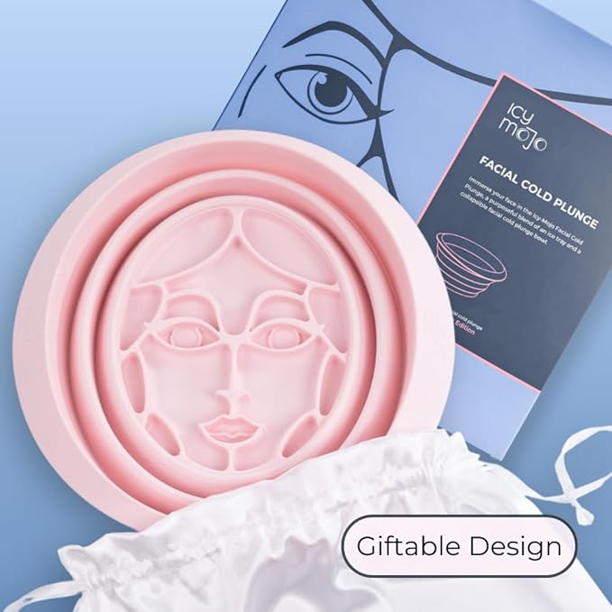 Facial Cold Plunge™ | Collapsible Silicone Ice Facial Bowl with Built-In Ice Tray | Portable Face Ice Bath for Skin Tightening, Puffiness, Acne Relief & Glow (Soft Pink) (Soft Pink)