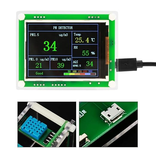 Air Quality Detector, PM2.5 Air Quality Monitor Meter Multifunctional Testing PM1.0, PM10.0, PM2.5, Temperature, Humidity, Particulate Matter for Home, Office, Car, Outdoor,