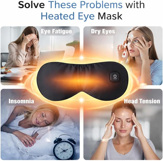 Heated Eye Mask for Dry Eyes, Hot & Cold Eye Compress Set, Cordless Rechargeable Sleep Mask, 3 Heat Levels, Eye Strain Relief, Washable Cover, Gift Box for Travel & Relaxation