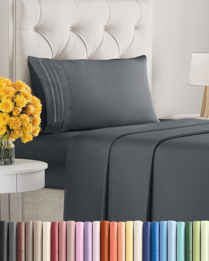 Twin XL Size 3 Piece Sheet Set - Extra Soft, Breathable & Cooling - Hotel Luxury Durable Bed Sheets for Women & Men - Deep Pockets, Easy-Fit & Wrinkle-Free - Slate Blue Oeko-Tex