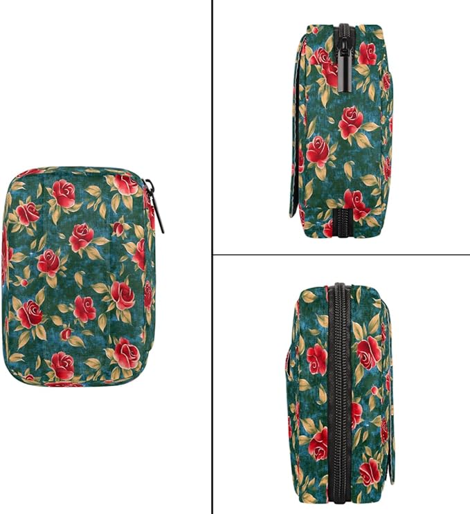 Floral Retro Flower Pill Case Everyday Travel, 7 Day Weekly Medicine Pill Box Compact Portable Pills Bottle Organizer with Zipper for Daily Vitamin Medicine Holder Bottle Organizers Bag