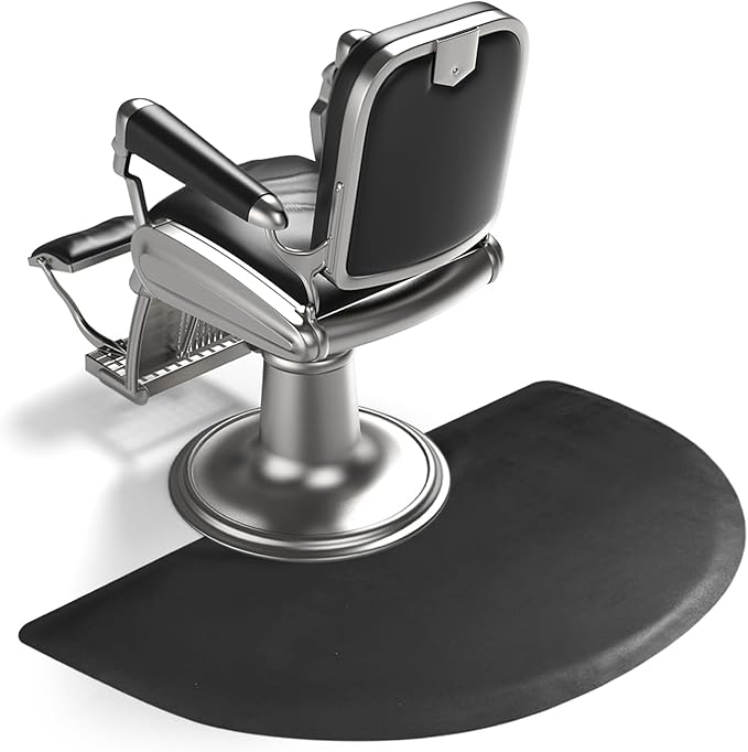 Salon Chair Anti-Fatigue Floor Mat for Barber Shop - 3'x5' Black Semi Circle for Hair Stylist - 1/2" Thick Standing Mat