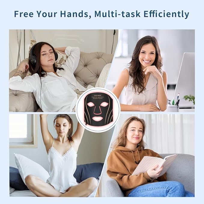 Red Light Therapy for Face, LED Light Therapy Mask, 8-in-1 Colors, Rechargeable with Timer, Portable for Home and Travel