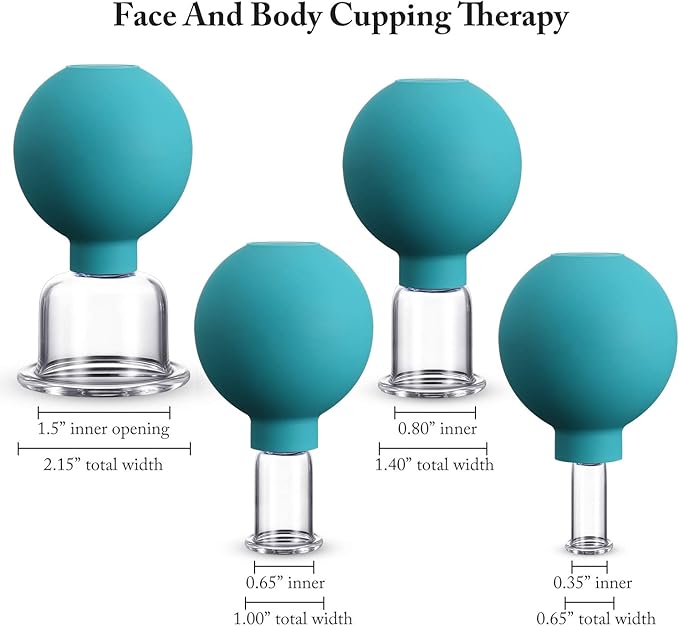 BBTO 4 Pieces Glass Cupping Set Glass Silicone Cupping Cups Massage Vacuum Suction Cupping Cups for Body Face Leg Arm Back Shoulder Muscle and Joint Pain (Green)
