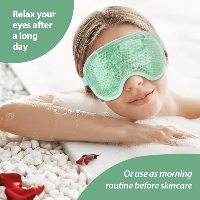 Adjustable Gel Eye Mask for Hot & Cold Therapy – Cooling & Heated Eye Pack for Puffy Eyes, Dry Eyes, Headache Relief & Relaxation, Green (Pack of 2)