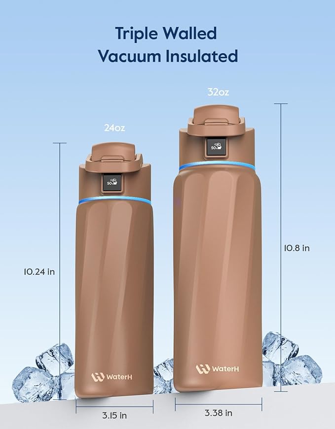 BOOST Smart Water Bottle that Reminds You to Drink, 24oz BPA-Free Stainless Steel Vacuum Insulated, Wide Mouth Water Tracker Bottle with APP for School, Gym, Office, Ideal for Mother's Day
