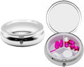 Set of 2 Circular Embossed Triple-Compartment Pocket Purse Pill Box & Organizer (Silver Curved)