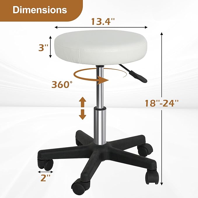 LEMY Professional Salon Stool,Hydraulic Adjustable Rolling Stool with Wheels,PU Leather Swivel Chair for Massage Spa Tattoo Facial Clinic,Ergonomic Design with Lumbar Support and High Mobility