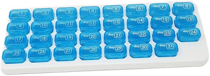 Magik 31 Day Monthly Pill Organizer Medication Pod Compartment Planner Box Plastic(Blue,1 Pack)