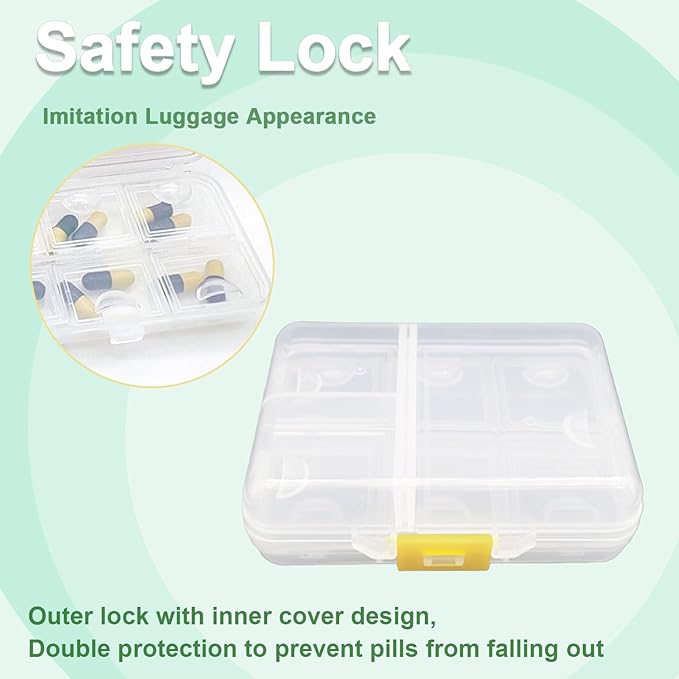 Large Travel Pill Organizer Box, Daily Medicine Dispenser, 9 Compartment Weekly Supplement Holder Pill Reminder, Double Seal Portable Vitamin Fish Oil Capsule Container, Transparent